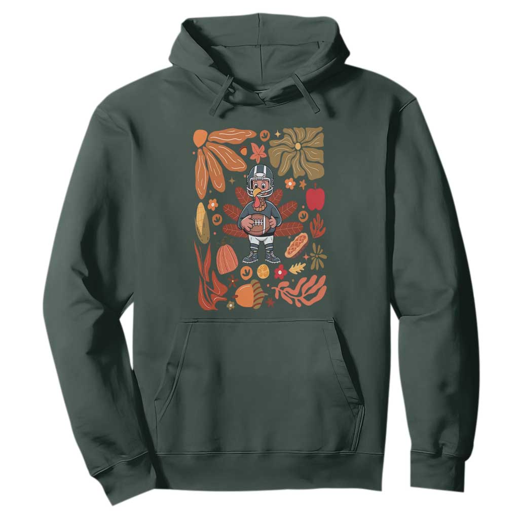 Thanksgiving Turkey And Touchdowns Football Hoodie Boho Floral Game Day Fall Vibes TS10 Dark Forest Green Print Your Wear