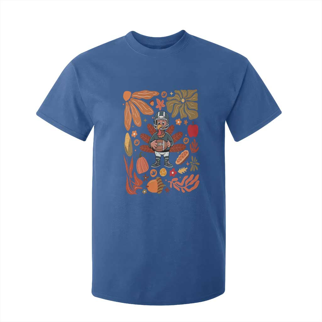Thanksgiving Turkey And Touchdowns Football T Shirt For Kid Boho Floral Game Day Fall Vibes TS10 Royal Blue Print Your Wear