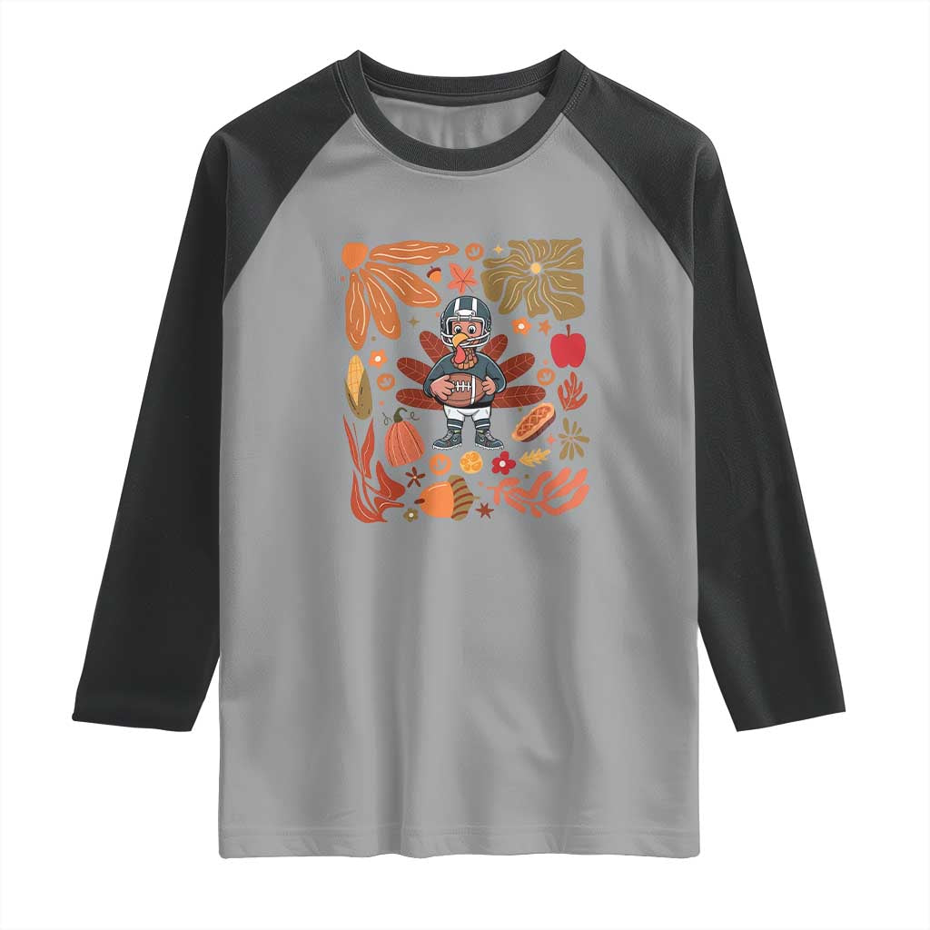 Thanksgiving Turkey And Touchdowns Football Raglan Shirt Boho Floral Game Day Fall Vibes TS10 Sport Gray Black Print Your Wear