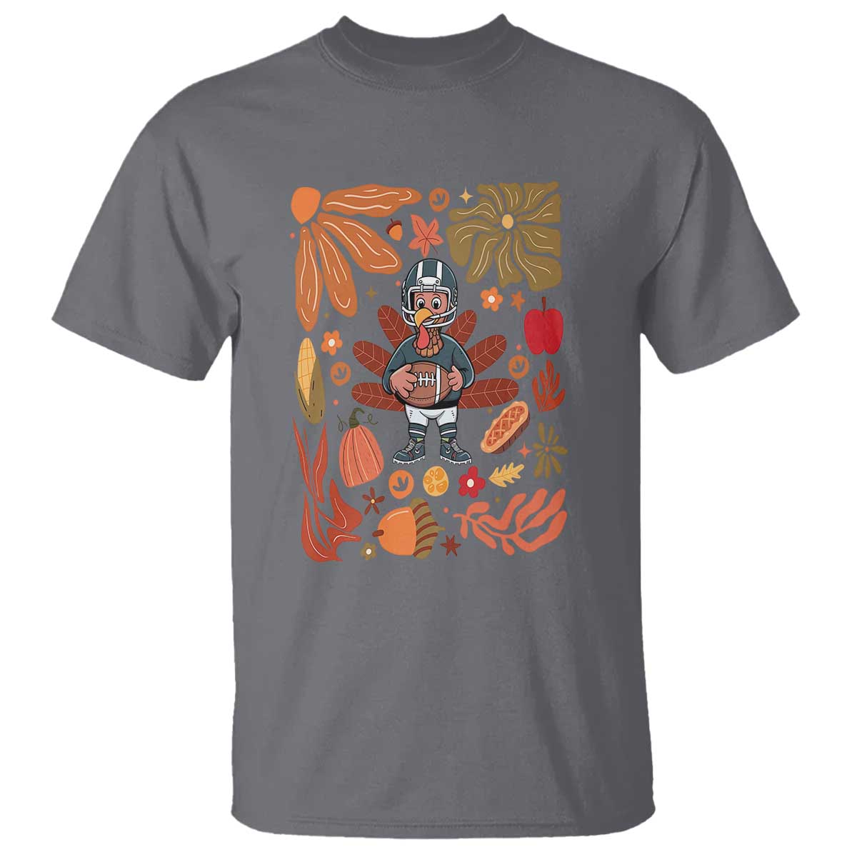 Thanksgiving Turkey And Touchdowns Football T Shirt Boho Floral Game Day Fall Vibes TS10 Charcoal Print Your Wear