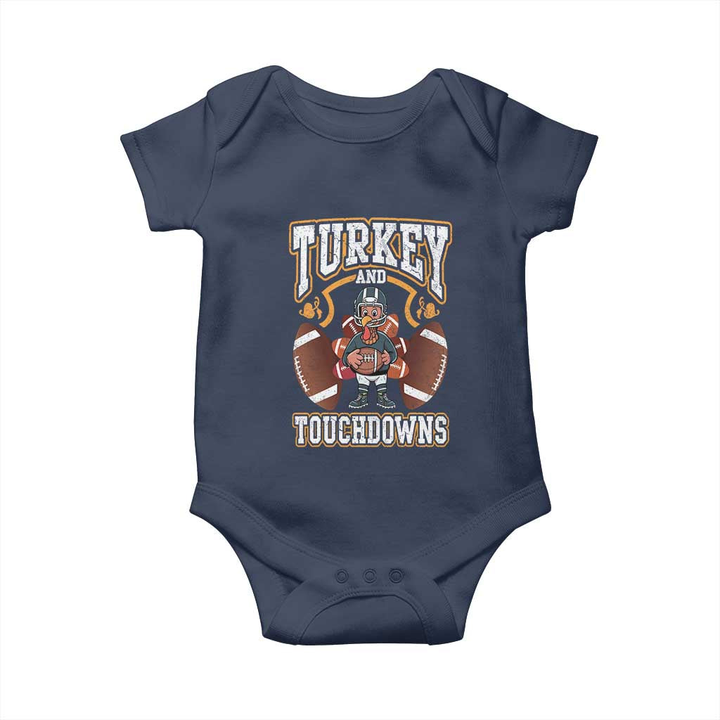 Thanksgiving Turkey And Touchdowns Football Baby Onesie Game Day TS10 Navy Print Your Wear