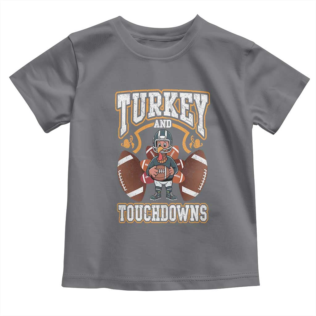 Thanksgiving Turkey And Touchdowns Football Baby Shirt Game Day TS10 Charcoal Print Your Wear