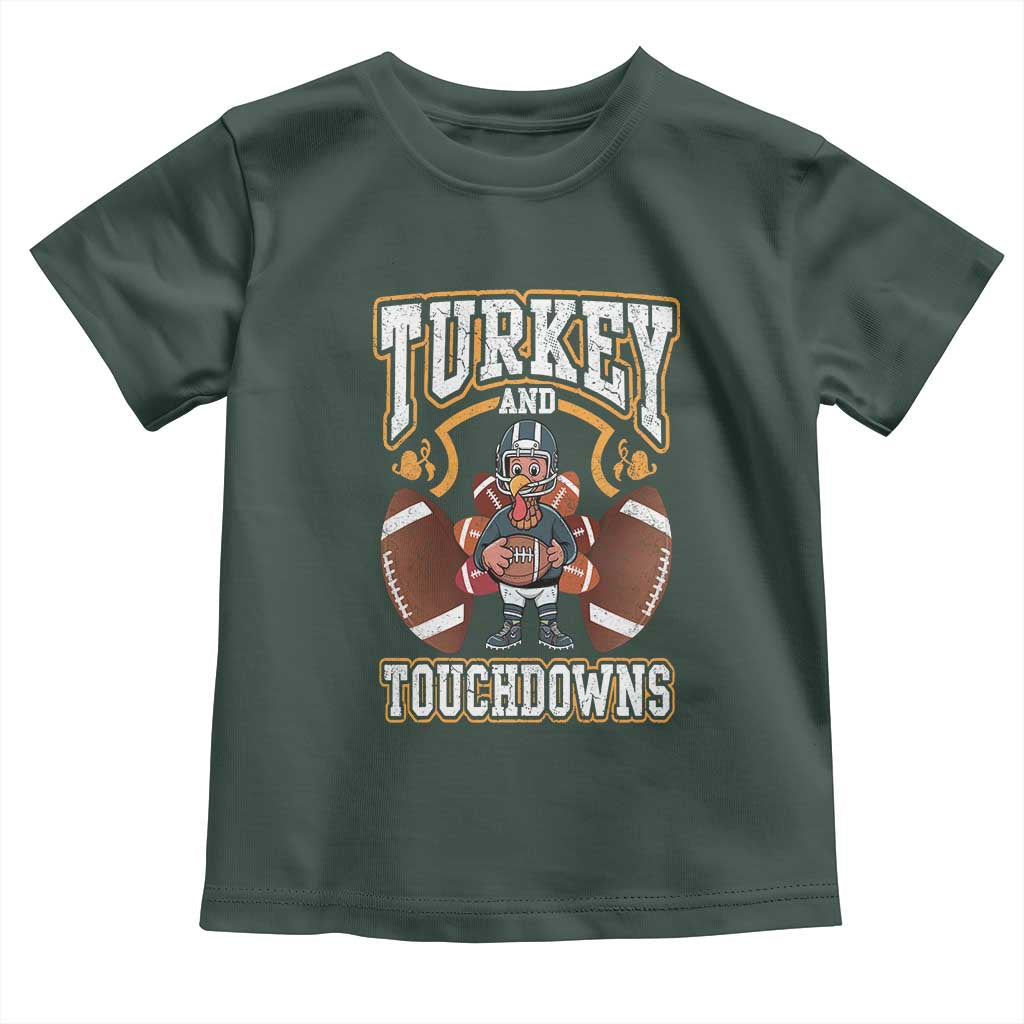 Thanksgiving Turkey And Touchdowns Football Baby Shirt Game Day TS10 Dark Forest Green Print Your Wear
