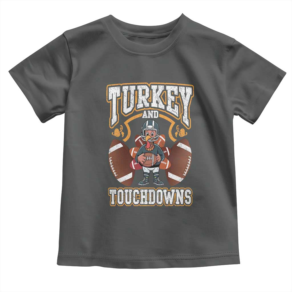 Thanksgiving Turkey And Touchdowns Football Baby Shirt Game Day TS10 Dark Heather Print Your Wear