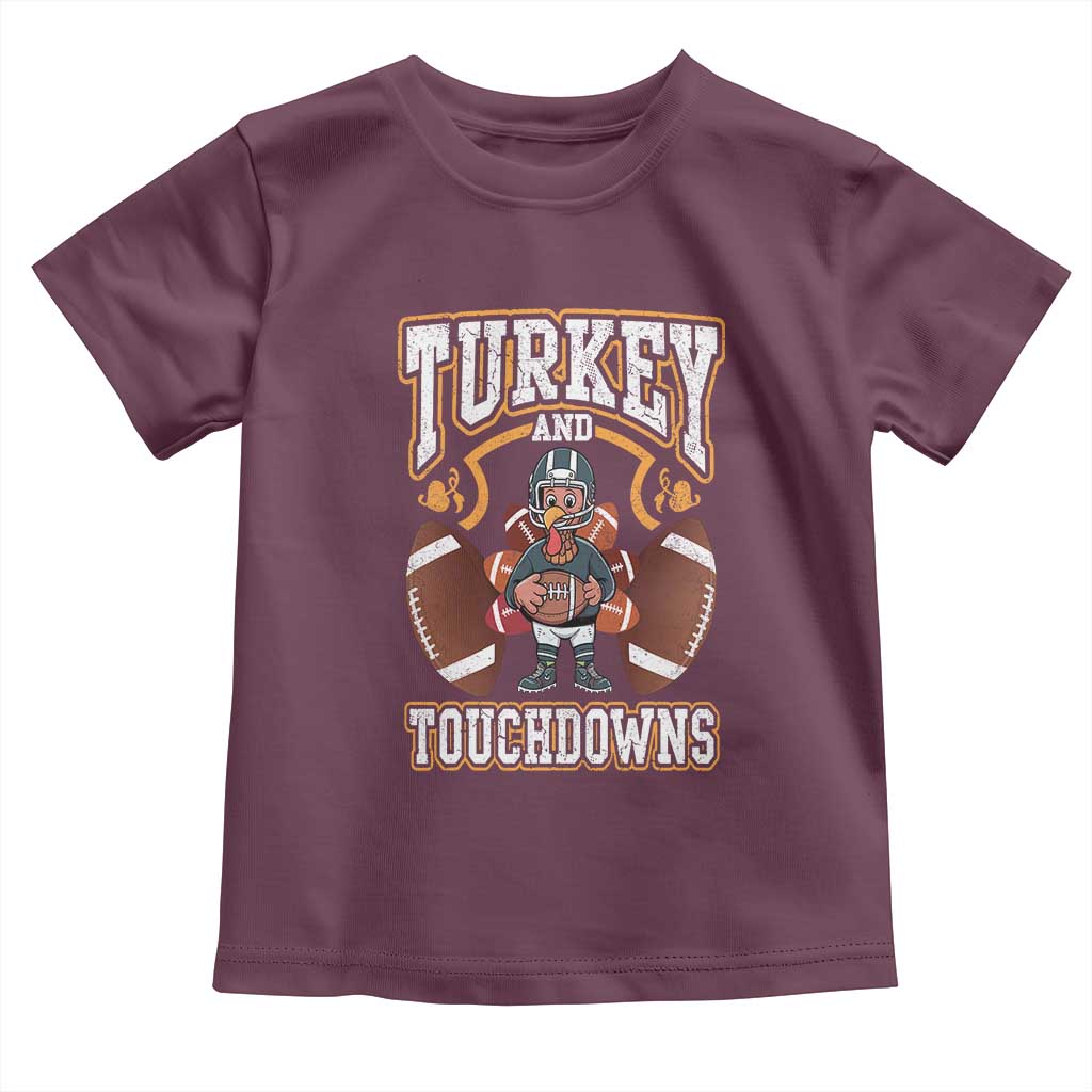 Thanksgiving Turkey And Touchdowns Football Baby Shirt Game Day TS10 Maroon Print Your Wear