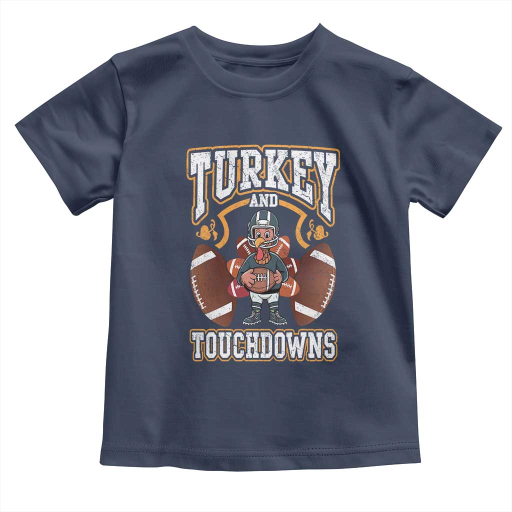 Thanksgiving Turkey And Touchdowns Football Baby Shirt Game Day TS10 Navy Print Your Wear
