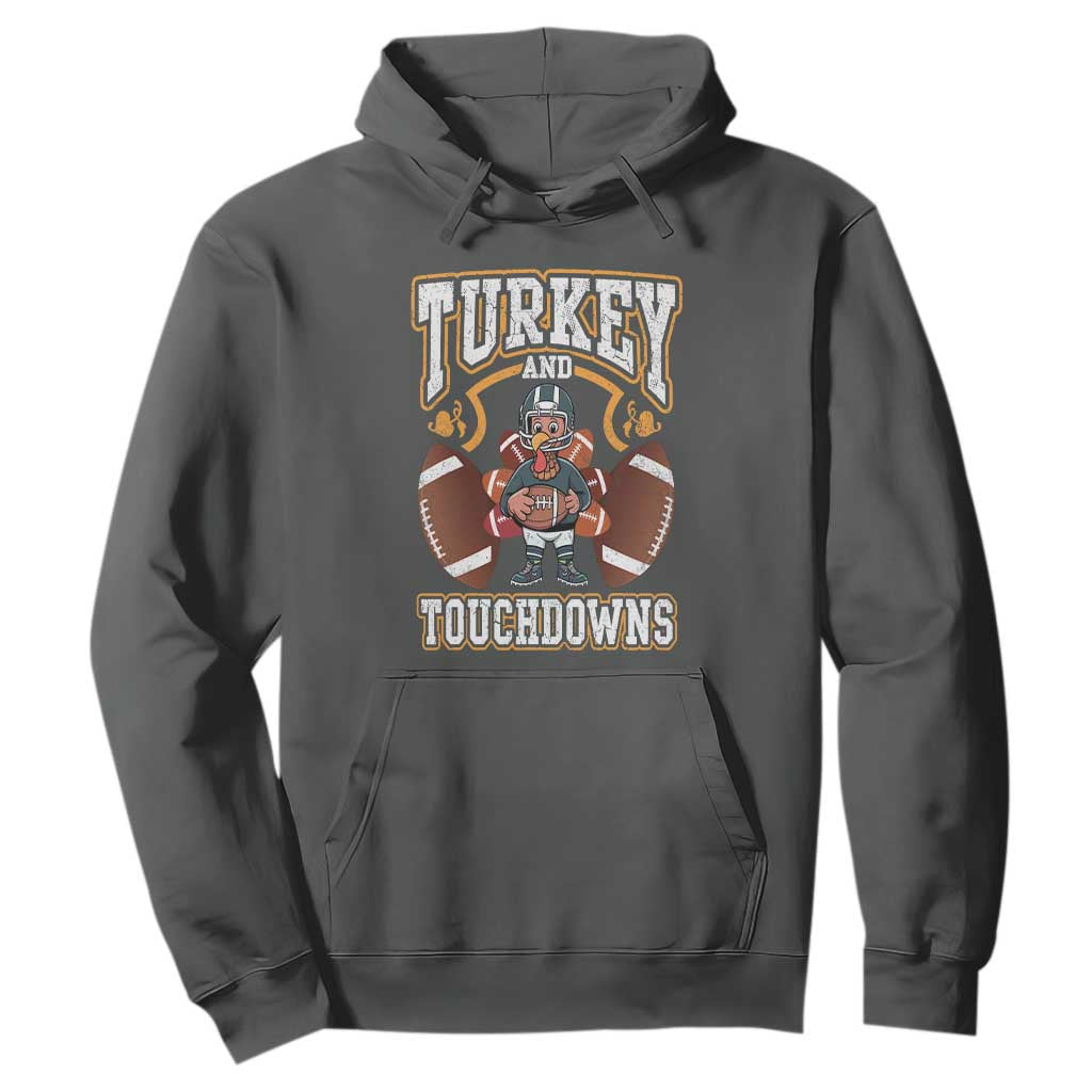 Thanksgiving Turkey And Touchdowns Football Hoodie Game Day TS10 Dark Heather Print Your Wear