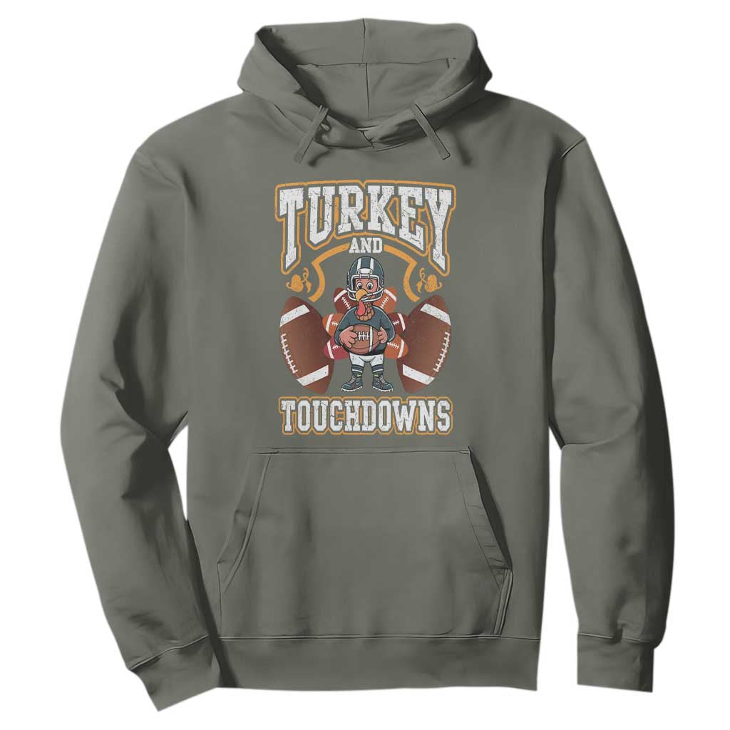 Thanksgiving Turkey And Touchdowns Football Hoodie Game Day TS10 Military Green Print Your Wear