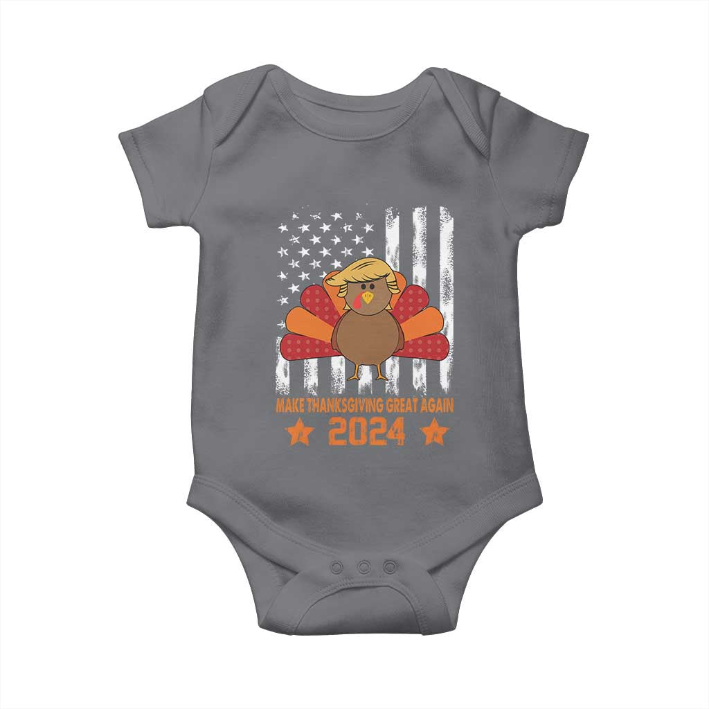 Funny Thanksgiving Trump 2024 Baby Onesie USA Make Thanksgivings Great Again Turkey Fall Autumn Season TS10 Charcoal Print Your Wear