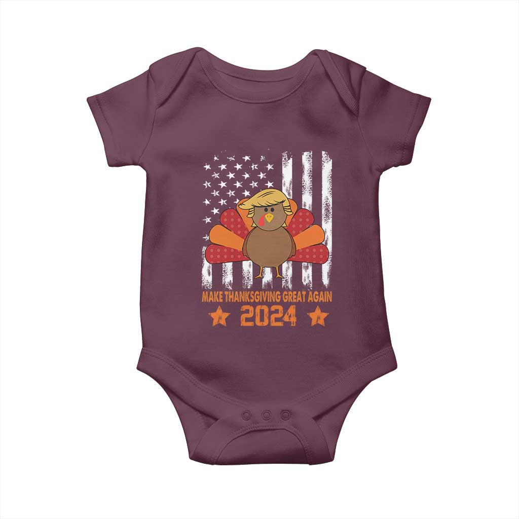 Funny Thanksgiving Trump 2024 Baby Onesie USA Make Thanksgivings Great Again Turkey Fall Autumn Season TS10 Maroon Print Your Wear