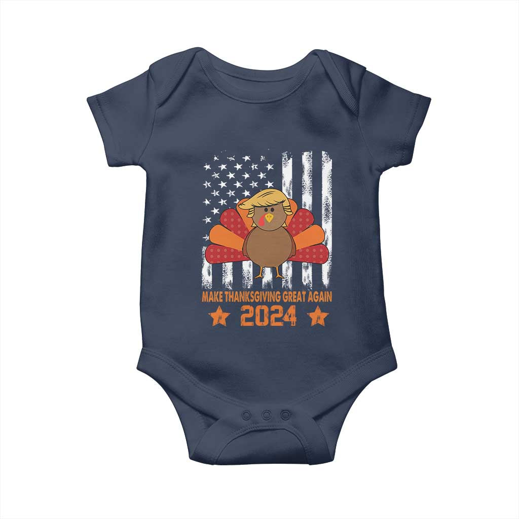 Funny Thanksgiving Trump 2024 Baby Onesie USA Make Thanksgivings Great Again Turkey Fall Autumn Season TS10 Navy Print Your Wear