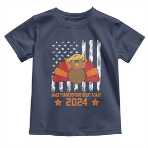 Funny Thanksgiving Trump 2024 Baby Shirt USA Make Thanksgivings Great Again Turkey Fall Autumn Season TS10 Navy Print Your Wear