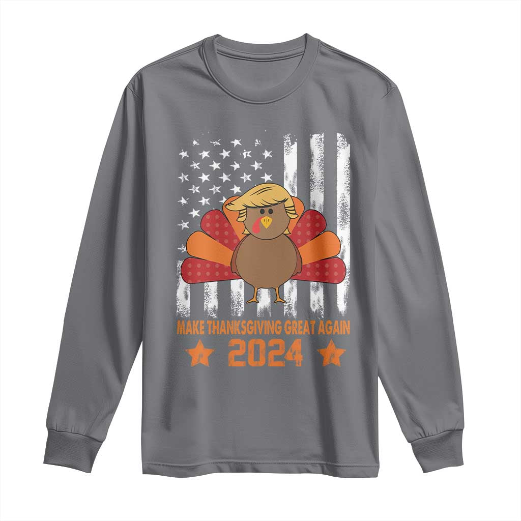 Funny Thanksgiving Trump 2024 Long Sleeve Shirt USA Make Thanksgivings Great Again Turkey Fall Autumn Season TS10 Charcoal Print Your Wear