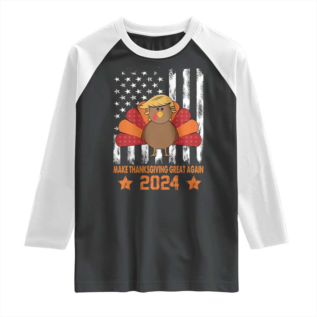 Funny Thanksgiving Trump 2024 Raglan Shirt USA Make Thanksgivings Great Again Turkey Fall Autumn Season TS10 Black White Print Your Wear