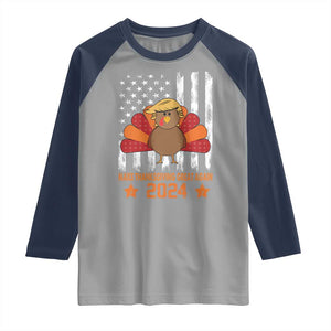 Funny Thanksgiving Trump 2024 Raglan Shirt USA Make Thanksgivings Great Again Turkey Fall Autumn Season TS10 Sport Gray Navy Print Your Wear