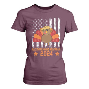 Funny Thanksgiving Trump 2024 T Shirt For Women USA Make Thanksgivings Great Again Turkey Fall Autumn Season TS10 Maroon Print Your Wear