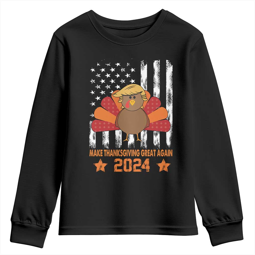 Funny Thanksgiving Trump 2024 Youth Sweatshirt USA Make Thanksgivings Great Again Turkey Fall Autumn Season TS10 Black Print Your Wear