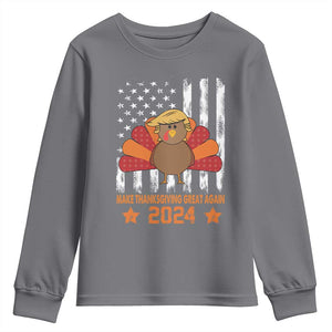 Funny Thanksgiving Trump 2024 Youth Sweatshirt USA Make Thanksgivings Great Again Turkey Fall Autumn Season TS10 Charcoal Print Your Wear