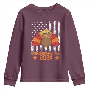 Funny Thanksgiving Trump 2024 Youth Sweatshirt USA Make Thanksgivings Great Again Turkey Fall Autumn Season TS10 Maroon Print Your Wear