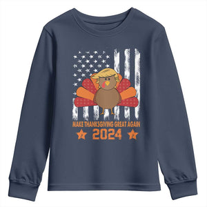 Funny Thanksgiving Trump 2024 Youth Sweatshirt USA Make Thanksgivings Great Again Turkey Fall Autumn Season TS10 Navy Print Your Wear