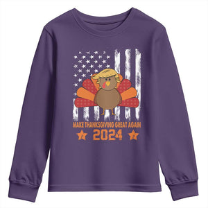Funny Thanksgiving Trump 2024 Youth Sweatshirt USA Make Thanksgivings Great Again Turkey Fall Autumn Season TS10 Purple Print Your Wear