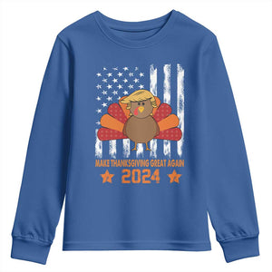 Funny Thanksgiving Trump 2024 Youth Sweatshirt USA Make Thanksgivings Great Again Turkey Fall Autumn Season TS10 Royal Blue Print Your Wear