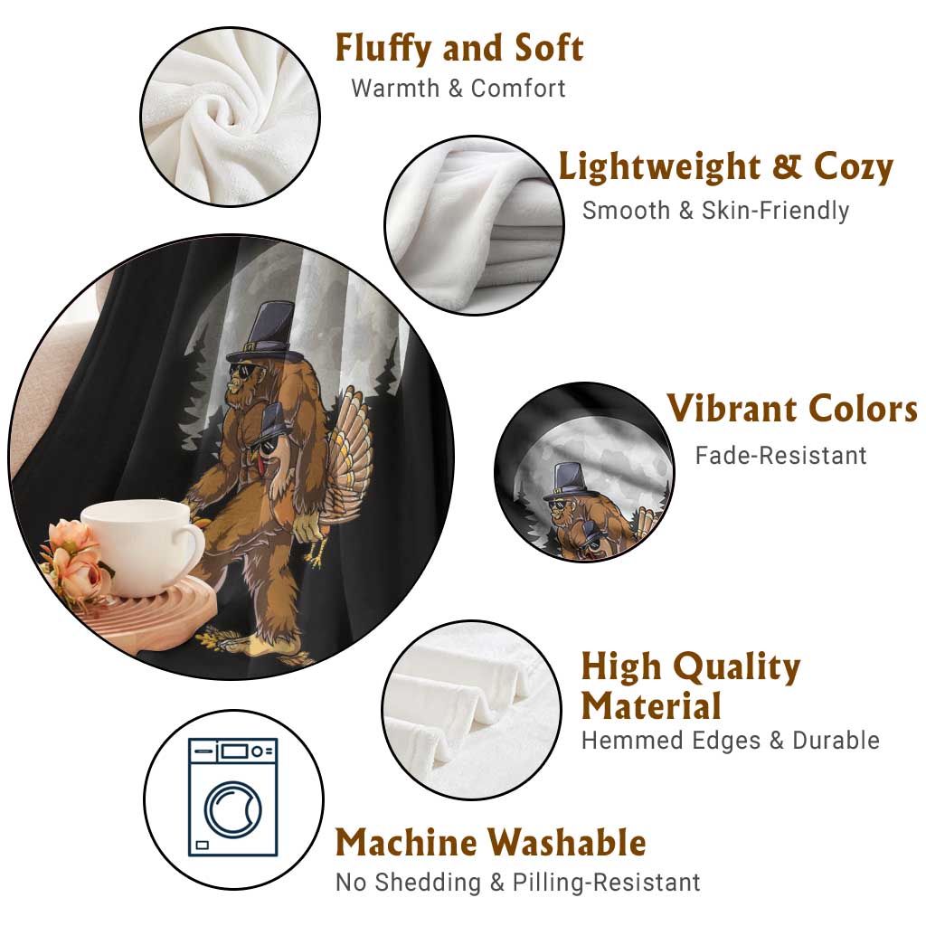 Bigfoot Pilgrim Turkey Pumpkin Thanksgiving Day Throw Blanket Sasquatch TS10 Print Your Wear