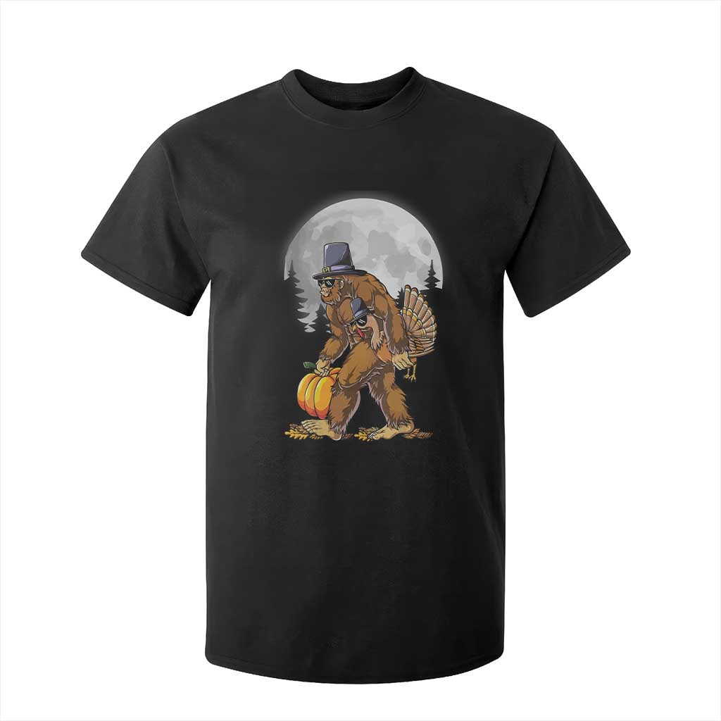 Bigfoot Pilgrim Turkey Pumpkin Thanksgiving Day T Shirt For Kid Sasquatch TS10 Black Print Your Wear