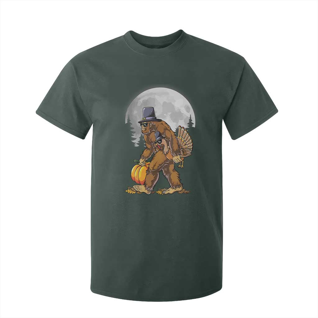 Bigfoot Pilgrim Turkey Pumpkin Thanksgiving Day T Shirt For Kid Sasquatch TS10 Dark Forest Green Print Your Wear