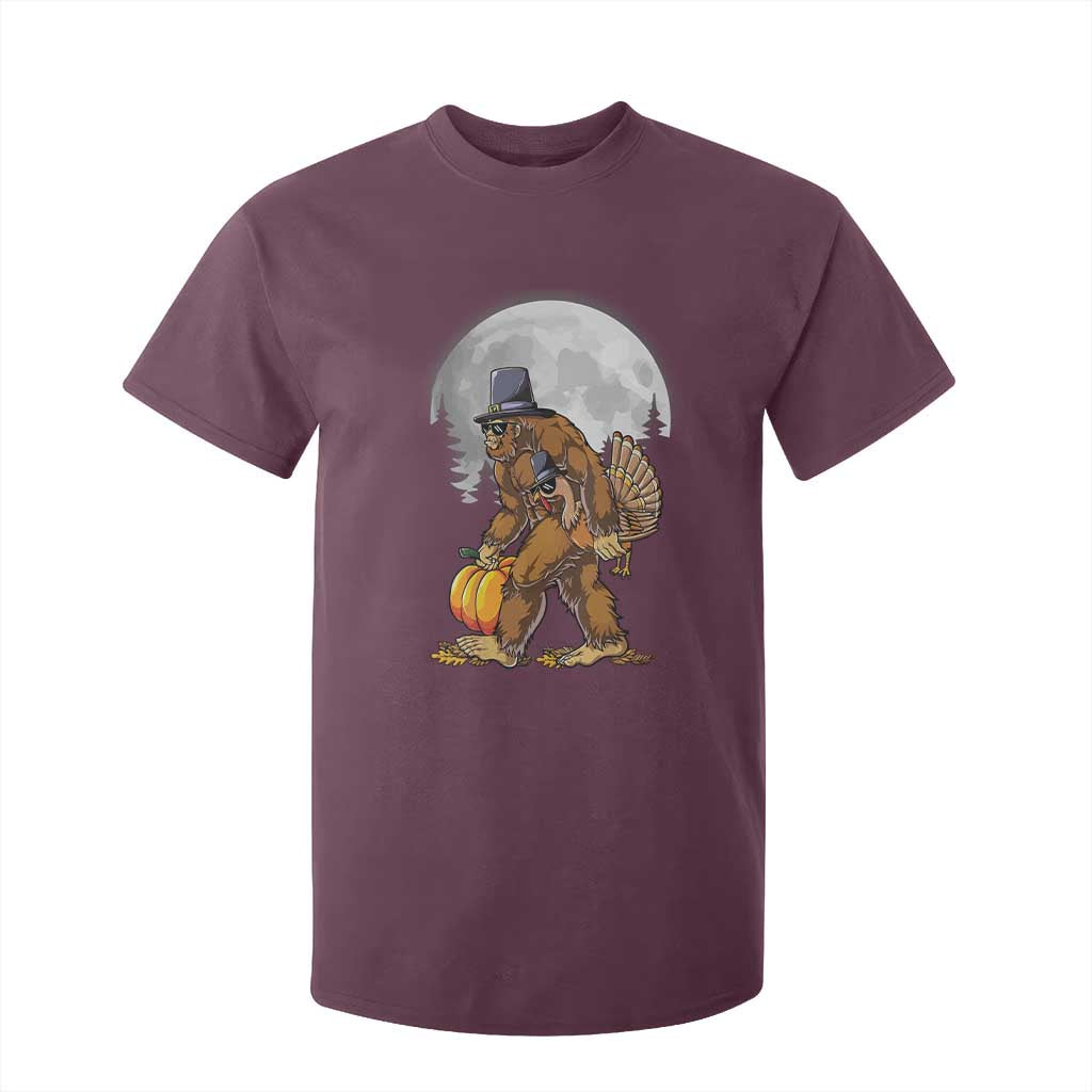 Bigfoot Pilgrim Turkey Pumpkin Thanksgiving Day T Shirt For Kid Sasquatch TS10 Maroon Print Your Wear