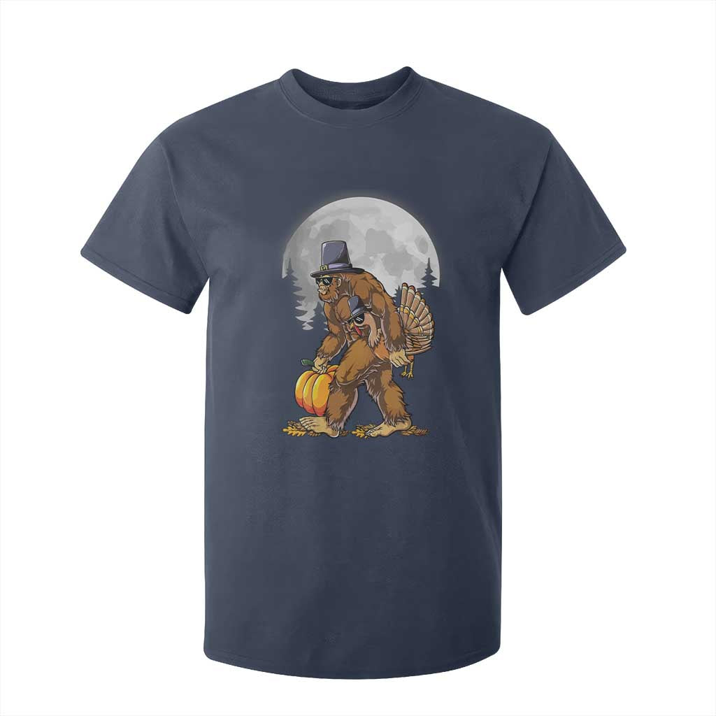 Bigfoot Pilgrim Turkey Pumpkin Thanksgiving Day T Shirt For Kid Sasquatch TS10 Navy Print Your Wear