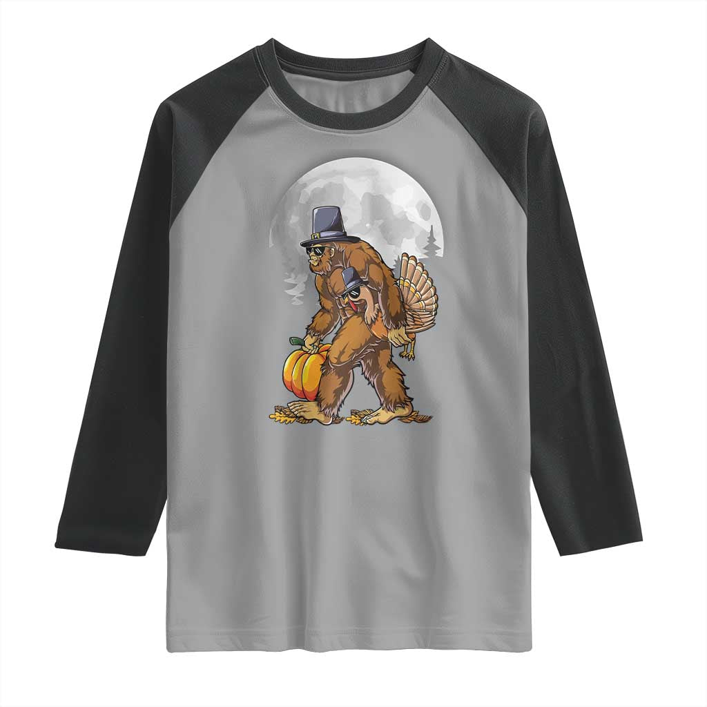 Bigfoot Pilgrim Turkey Pumpkin Thanksgiving Day Raglan Shirt Sasquatch TS10 Sport Gray Black Print Your Wear