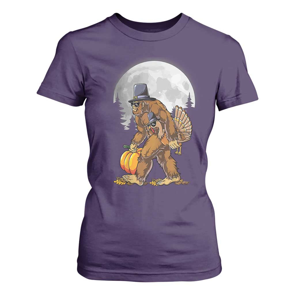 Bigfoot Pilgrim Turkey Pumpkin Thanksgiving Day T Shirt For Women Sasquatch TS10 Purple Print Your Wear