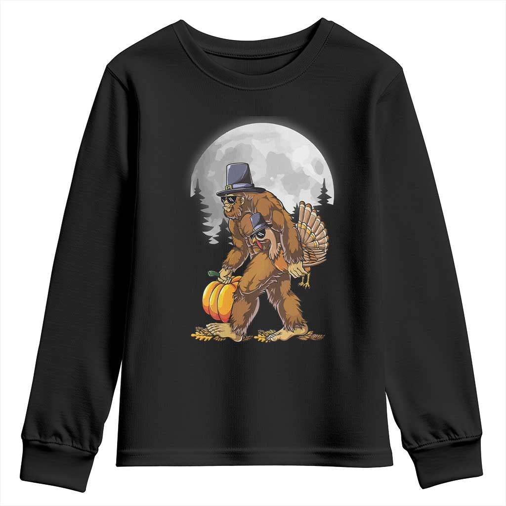 Bigfoot Pilgrim Turkey Pumpkin Thanksgiving Day Youth Sweatshirt Sasquatch TS10 Black Print Your Wear