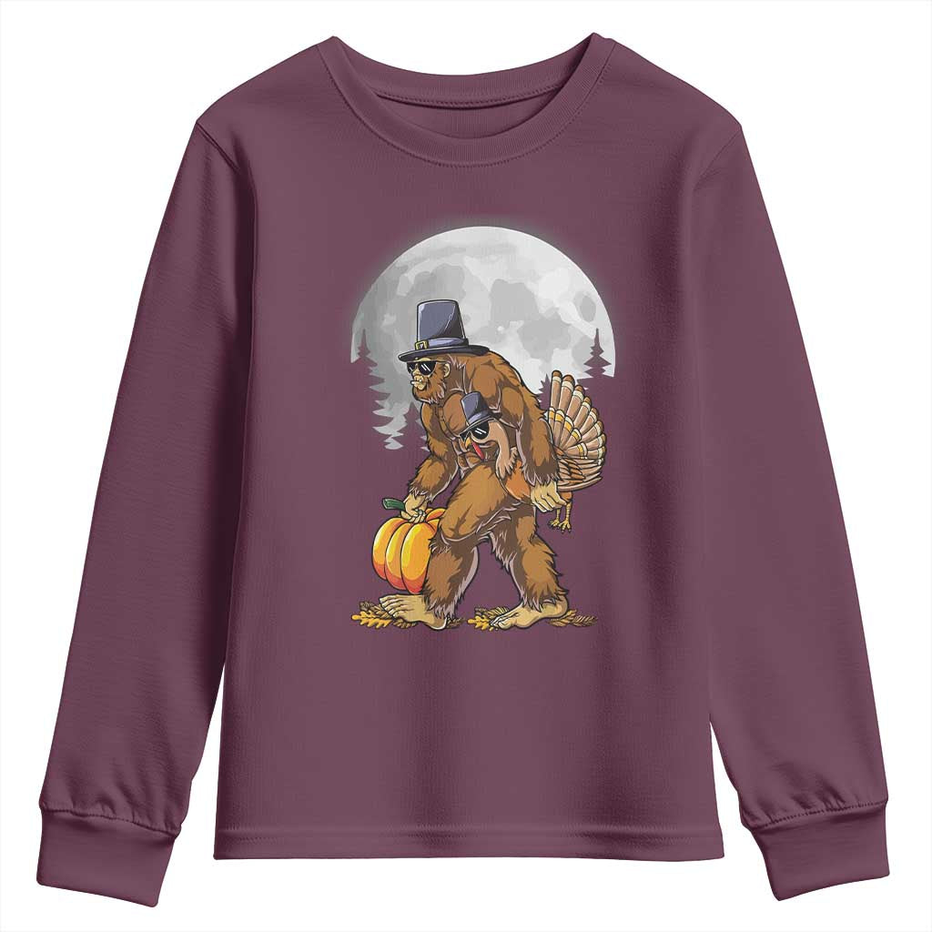 Bigfoot Pilgrim Turkey Pumpkin Thanksgiving Day Youth Sweatshirt Sasquatch TS10 Maroon Print Your Wear