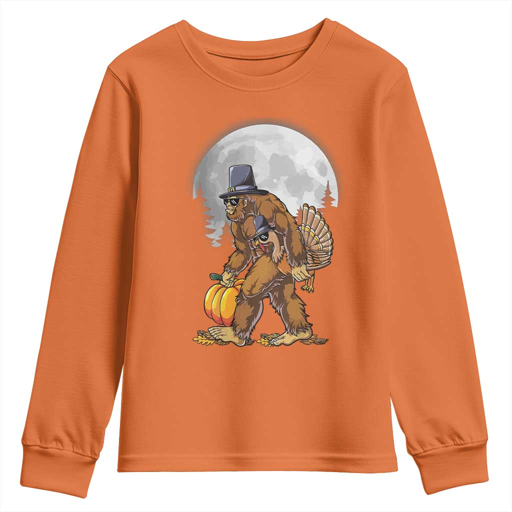 Bigfoot Pilgrim Turkey Pumpkin Thanksgiving Day Youth Sweatshirt Sasquatch TS10 Orange Print Your Wear
