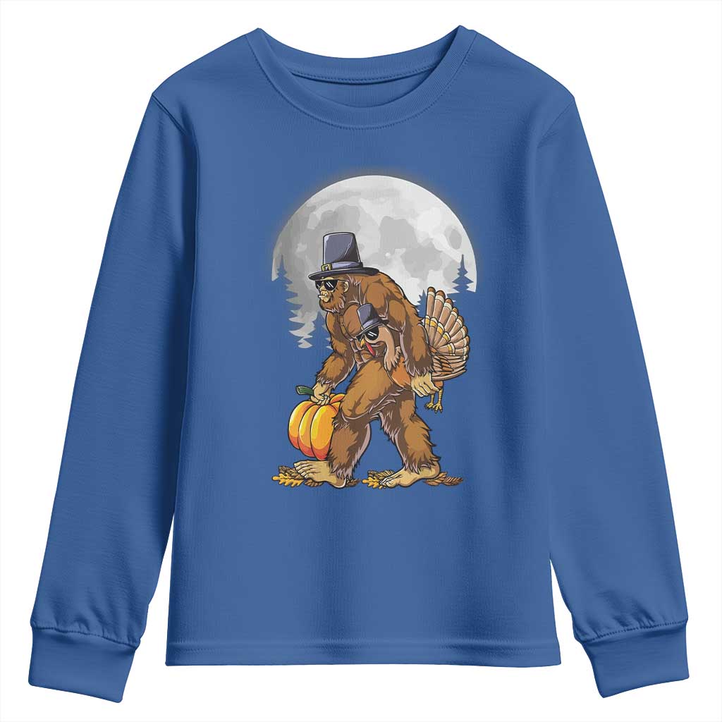 Bigfoot Pilgrim Turkey Pumpkin Thanksgiving Day Youth Sweatshirt Sasquatch TS10 Royal Blue Print Your Wear
