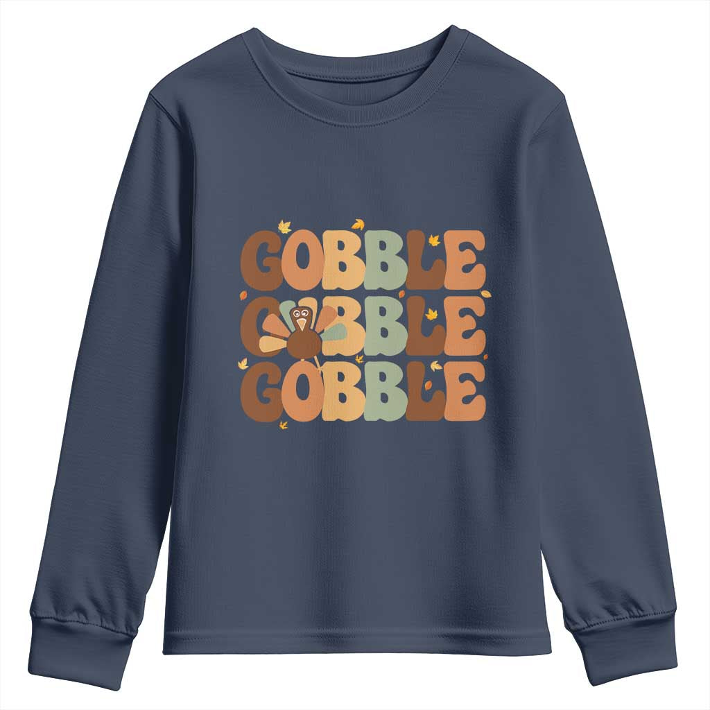 Thanksgiving Gobble Youth Sweatshirt Fall Turkey Thankful Vibes TS10 Navy Print Your Wear