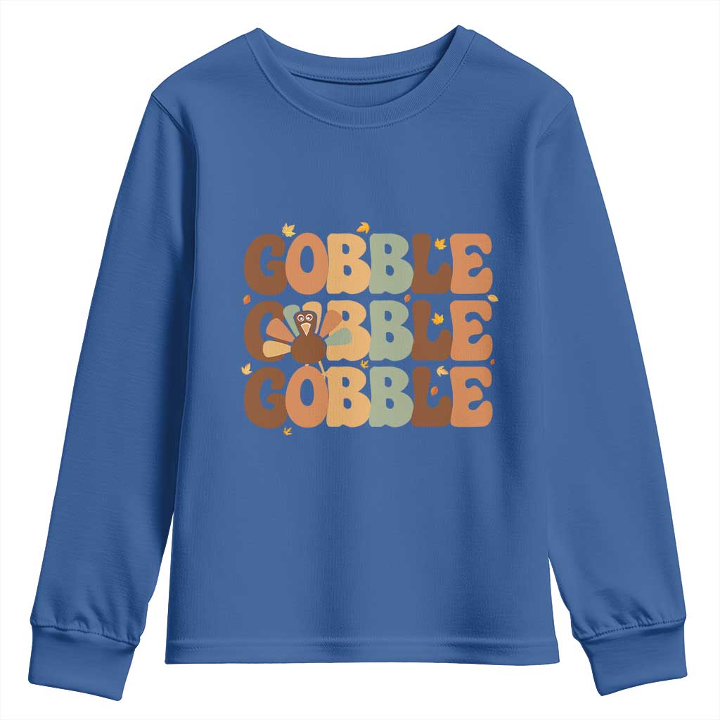 Thanksgiving Gobble Youth Sweatshirt Fall Turkey Thankful Vibes TS10 Royal Blue Print Your Wear