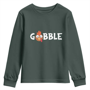 Funny Thanksgiving Turkey Youth Sweatshirt Gobble Family Fall Autumn Season TS10 Dark Forest Green Print Your Wear