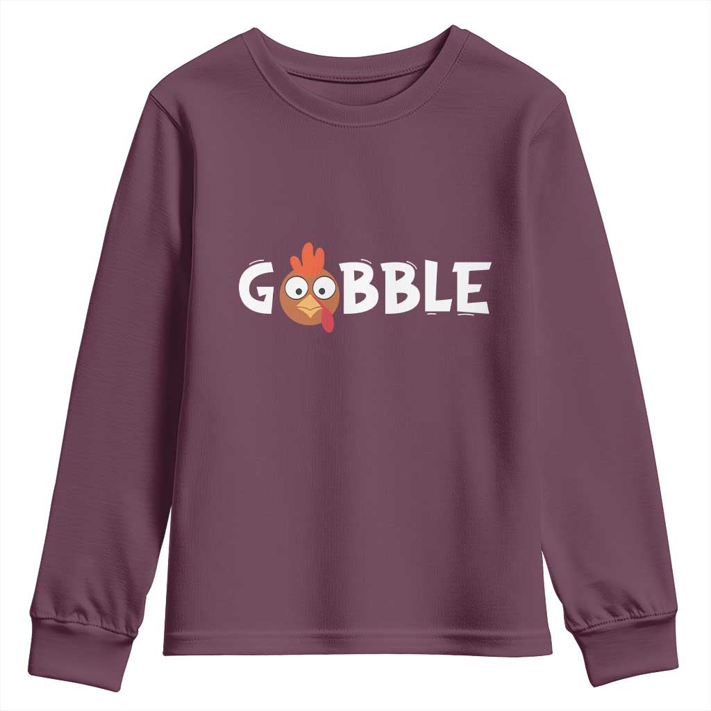 Funny Thanksgiving Turkey Youth Sweatshirt Gobble Family Fall Autumn Season TS10 Maroon Print Your Wear