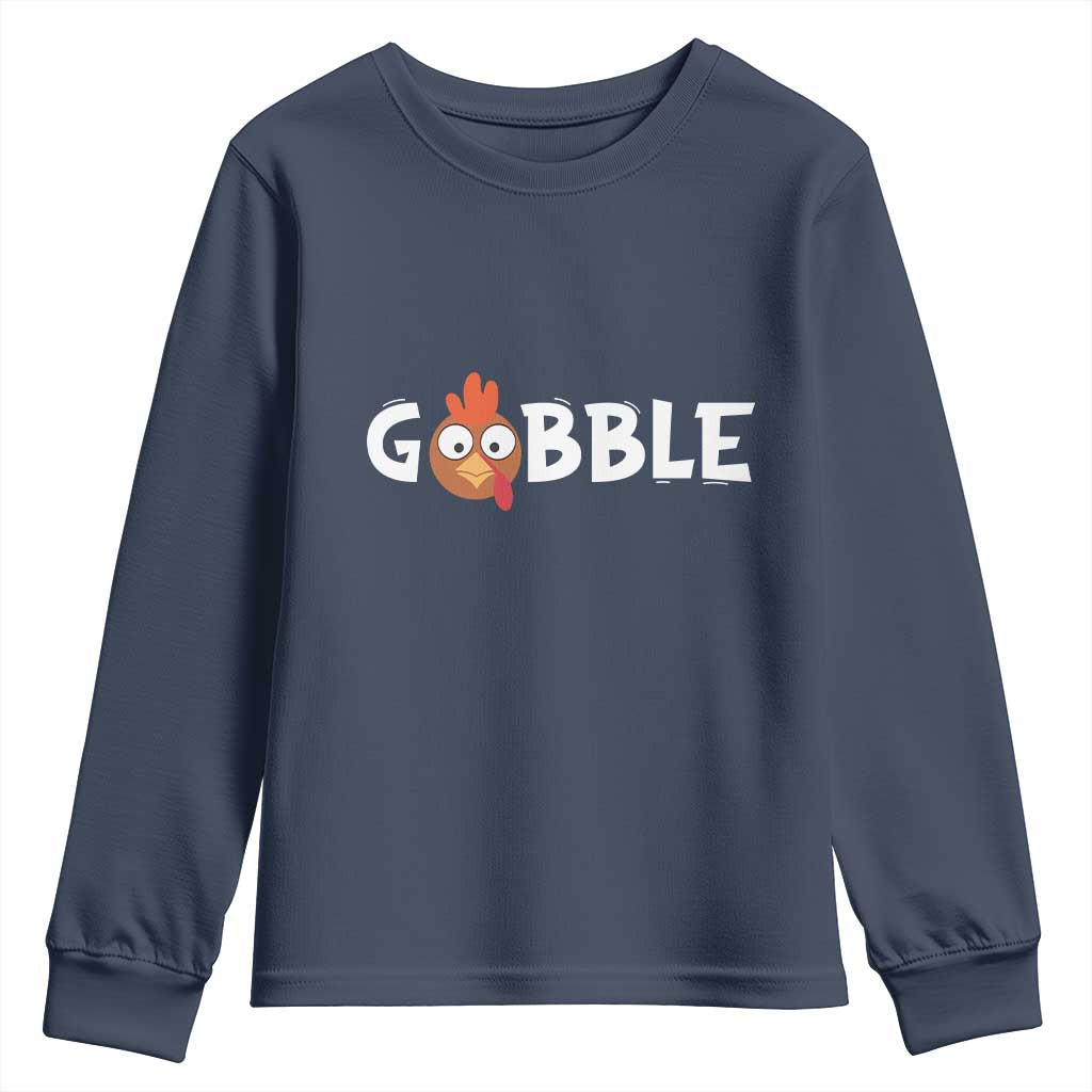 Funny Thanksgiving Turkey Youth Sweatshirt Gobble Family Fall Autumn Season TS10 Navy Print Your Wear