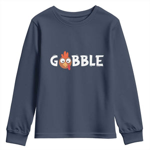 Funny Thanksgiving Turkey Youth Sweatshirt Gobble Family Fall Autumn Season TS10 Navy Print Your Wear