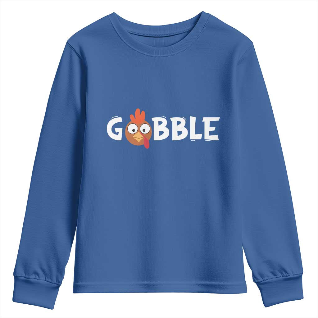 Funny Thanksgiving Turkey Youth Sweatshirt Gobble Family Fall Autumn Season TS10 Royal Blue Print Your Wear