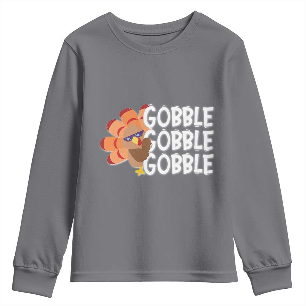 Thanksgiving Gobble Youth Sweatshirt Turkey Day Thanksgiving Family TS10 Charcoal Print Your Wear