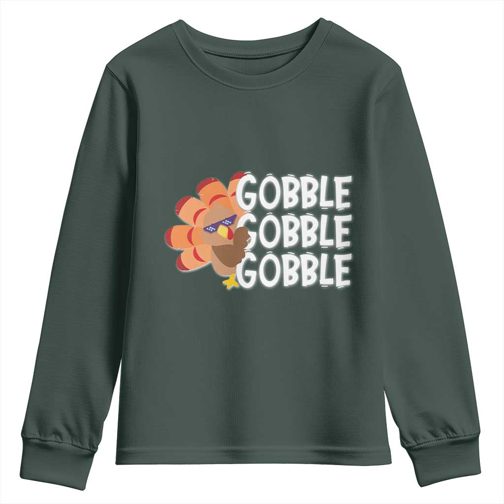 Thanksgiving Gobble Youth Sweatshirt Turkey Day Thanksgiving Family TS10 Dark Forest Green Print Your Wear