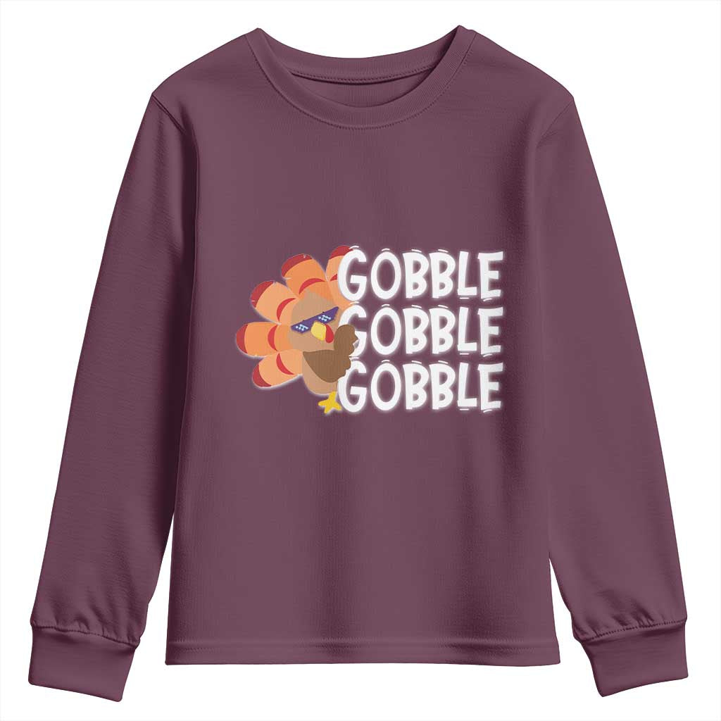 Thanksgiving Gobble Youth Sweatshirt Turkey Day Thanksgiving Family TS10 Maroon Print Your Wear