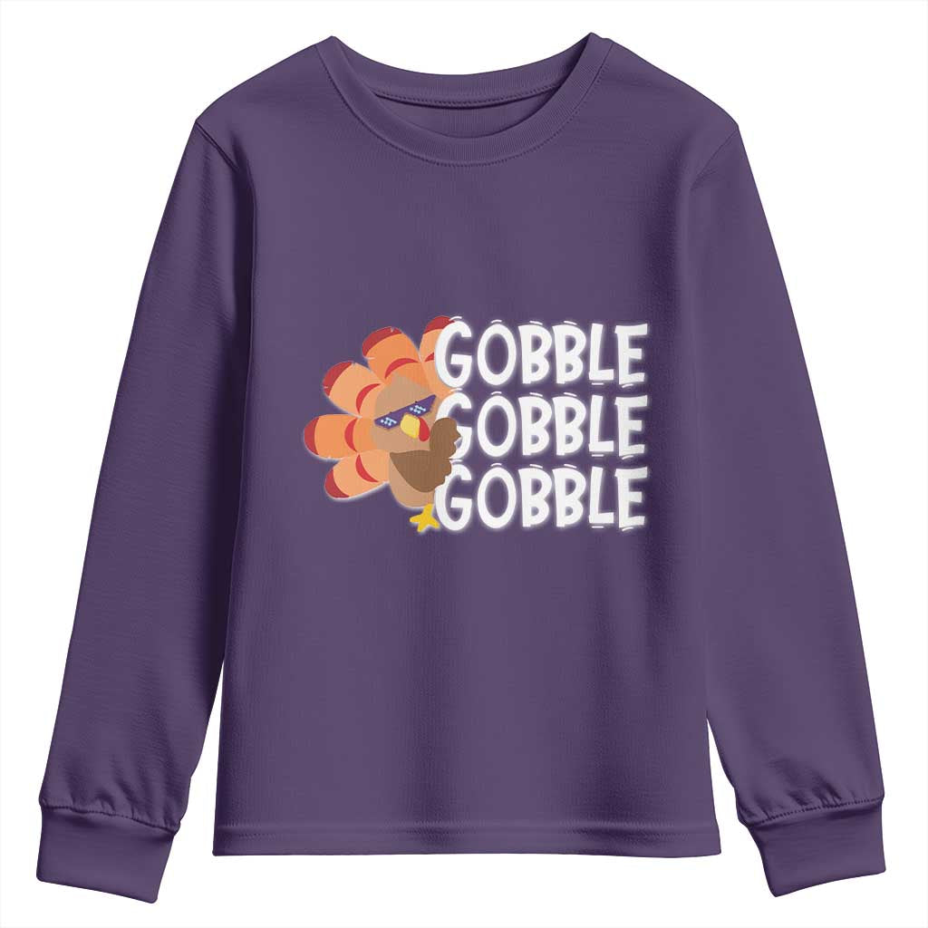Thanksgiving Gobble Youth Sweatshirt Turkey Day Thanksgiving Family TS10 Purple Print Your Wear