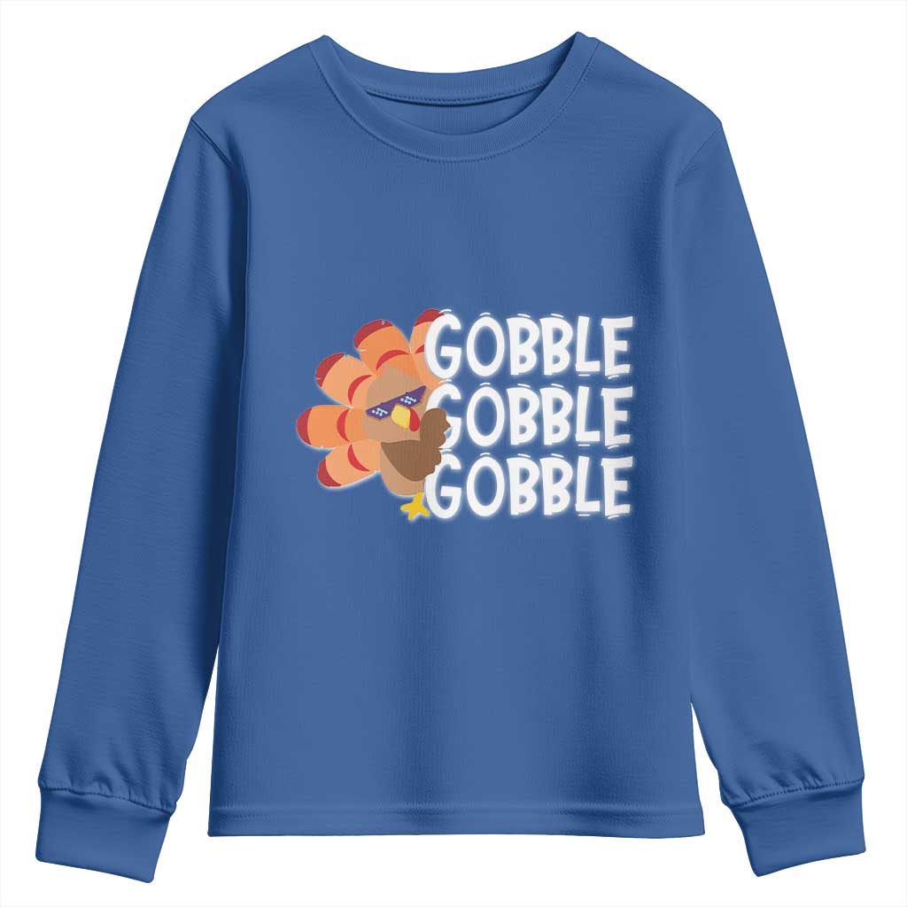 Thanksgiving Gobble Youth Sweatshirt Turkey Day Thanksgiving Family TS10 Royal Blue Print Your Wear