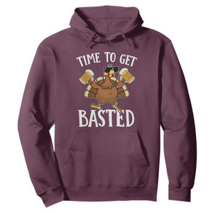 Funny Beer Thanksgiving Turkey Hoodie Time To Get Basted TS10 Maroon Print Your Wear